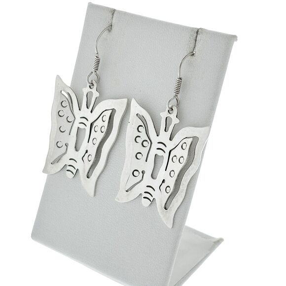 Vintage Sterling Silver 925 3D Cut Out Butterfly Earrings - Picture 4 of 7